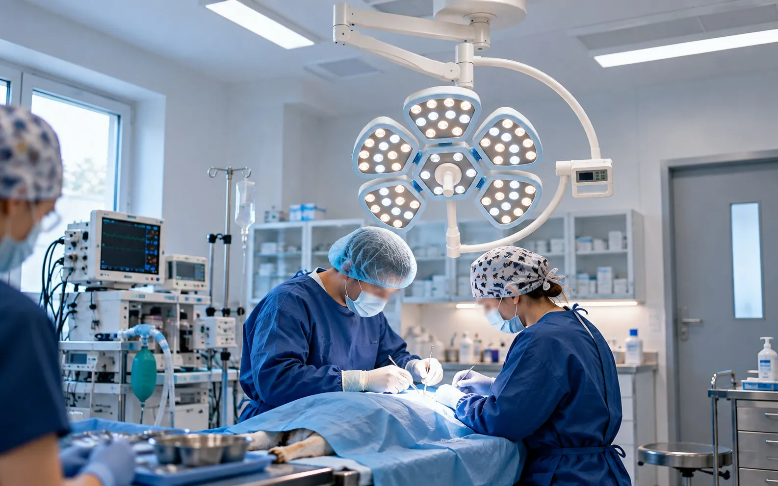 Zabieg w świetle lampy operacyjnej VET-LI02